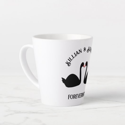 Gotische bruiloft kussen zwarte zwanen Custom Latte Mok (Linkerhoek)