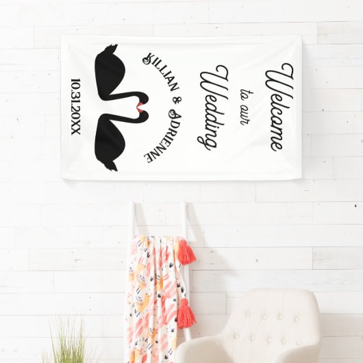 Gotische bruiloft kussen zwarte zwanen Custom Spandoek (Insitu)
