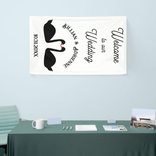 Gotische bruiloft kussen zwarte zwanen Custom Spandoek (Beurs)