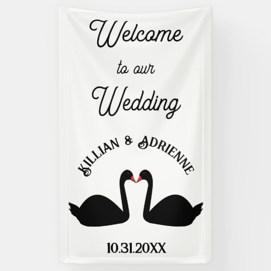 Gotische bruiloft kussen zwarte zwanen Custom Spandoek (Verticaal)