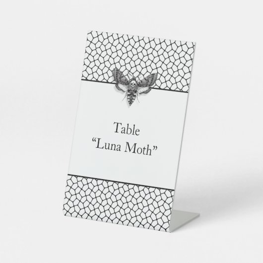 Gotische Bruiloft | Moth & Lace Zwart & Wit Reclamebord Met Voetstuk (Voorkant)