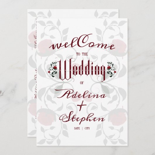 Gotische bruiloft Rode rozen Moody Order of Servic Programma (Voorkant / Achterkant)