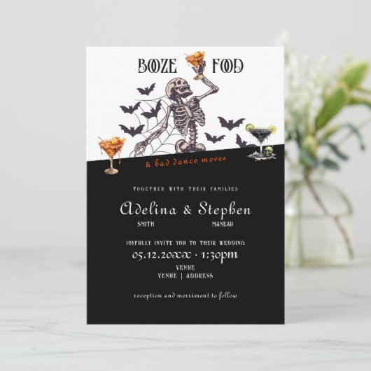 Gotische bruiloft skelet drank voedsel slechte dan kaart (Staand voorkant)