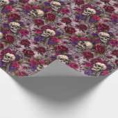 Gotische bruiloft skelet schedel en Roos Cadeaupapier (Hoek)