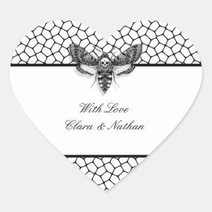Gotische bruiloft Sticker – Moth & Lace Zwart & Wi