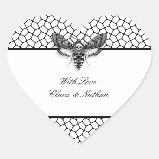 Gotische bruiloft Sticker – Moth & Lace Zwart & Wi (Voorkant)
