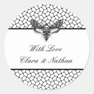 Gotische bruiloft Sticker – Moth & Lace Zwart & Wi