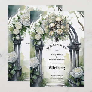 Gotische bruiloft Zwart witte rozen schedels bloem Kaart