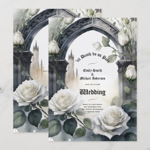 Gotische bruiloft Zwart witte rozen schedels bloem Kaart