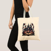 Gotische Canvas tas met Open Boek, Kasteel & Rozen (Voorkant (product))