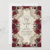 Gotische Crimson Lace Roos bruiloft Kaart (Voorkant)