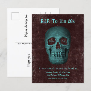 Gotische donker Blauwgroen bruine schedel RIP naar Uitnodiging Briefkaart