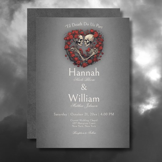 Gotische Donkere Skeletten & Roze Hart Trouwdag Kaart