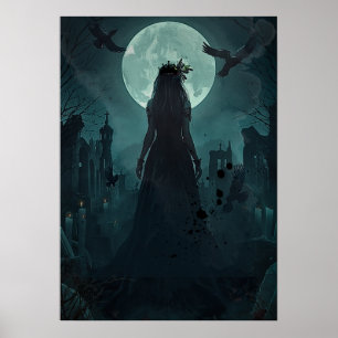 Gotische Donkere Vrouwelijke Maneschijn Ravenkonin Poster