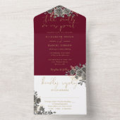 Gotische donkerrode en zwarte rozen bloemige bruil all in one uitnodiging (Binnen)