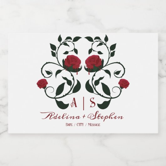 Gotische druipende bloederige rozen sombere bruilo sparkling wijnetiket (Enkel label)