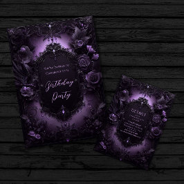 Gotische Elegantie Paarse en Zwarte Verjaardag Kaart