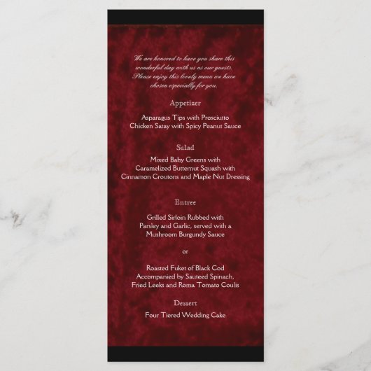 Gotische Engel op Rood Fluwelen Bruiloft Menu (Voorkant)