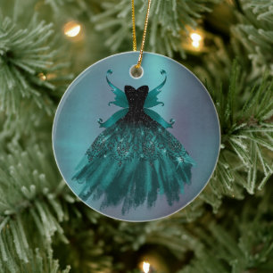Gotische Fairy Blauwgroen jurk Deep Midnight Gre Keramisch Ornament