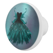 Gotische Fairy Blauwgroen jurk | Deep Midnight Gre Keramische Knop (Rechts)