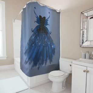Gotische Fairy Navy Gown Deep Cobalt Blue Sheen Douchegordijn