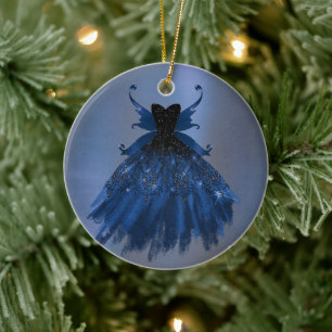 Gotische Fairy Navy Gown Deep Cobalt Blue Sheen Keramisch Ornament