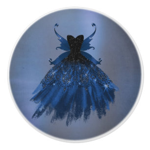 Gotische Fairy Navy Gown Deep Cobalt Blue Sheen Keramische Knop