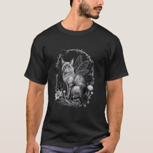 Gotische Fairycore Bloem Zwarte Donkere Rozen Kat T-shirt