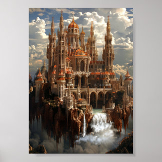 Gotische fantasie kasteel in de wolken droomlandsc poster