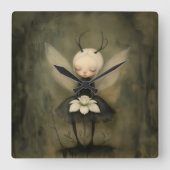  Gotische fee & witte bloem Dark Fantasy Vierkante Klok (Voorkant)