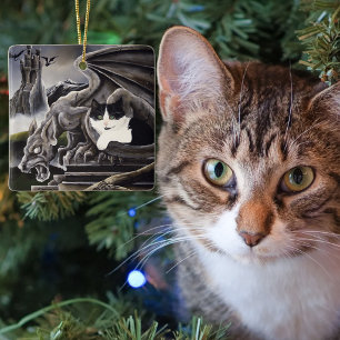 Gotische Gargouille Kat Donkere Fantasie Kasteel Keramisch Ornament