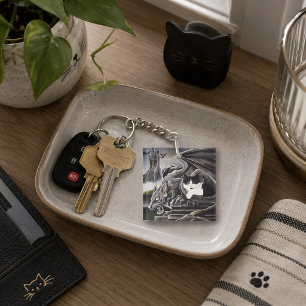 Gotische Gargouille Kat Donkere Fantasie Kasteel Sleutelhanger
