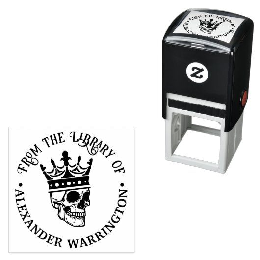 Gotische gekroonde schedel #3 Ronde bibliotheekboe Zelfinktende Stempel (In situ)