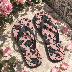 Gotische grafrozen roze & zwart teenslippers
