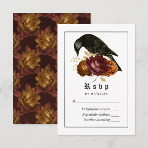Gotische Grunge Raven Bruiloft RSVP Kaartje