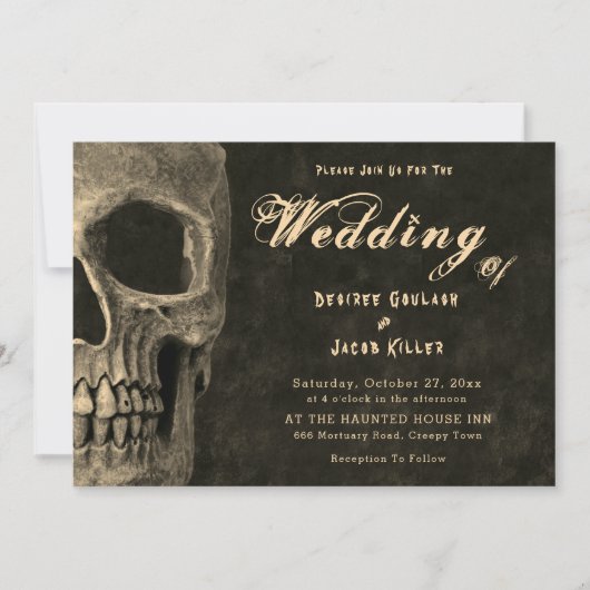 Gotische half schedel hoofd  Sepia Hallobruiloft Aankondiging (Voorkant)