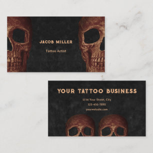 Gotische Half Skull Bruin Zwart Tattoo Shop Visitekaartje