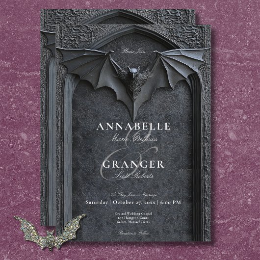Gotische Halloween Black Bat & Arch Wedding Kaart