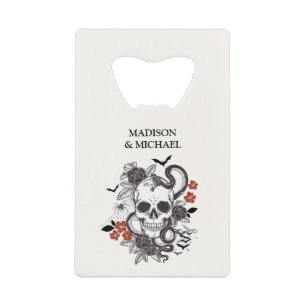 Gotische Halloween Black en Bourgondische bruiloft Kredietkaart Flessenopener