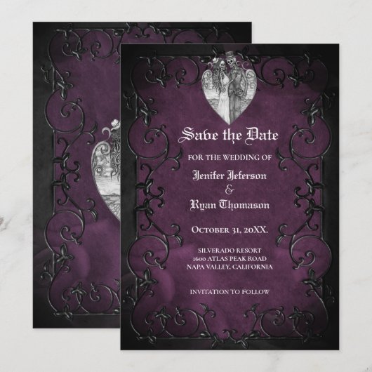 Gotische halloween bruiloft save the date uitnodig aankondiging (Voorkant / Achterkant)