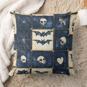 Gotische Halloween denim patchwork patroon Kussen