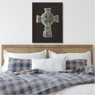 Gotische Halloween Graveyard Headstone Cross Teken Canvas Afdruk