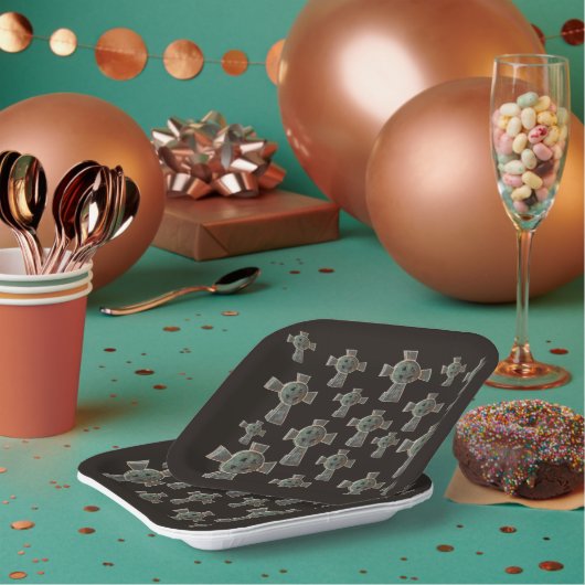 Gotische Halloween Graveyard Headstone Cross Teken Papieren Bordje (Multi)