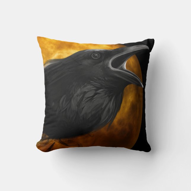  Gotische Halloween Grote Zwarte Raven Bird Kussen (Voorkant)