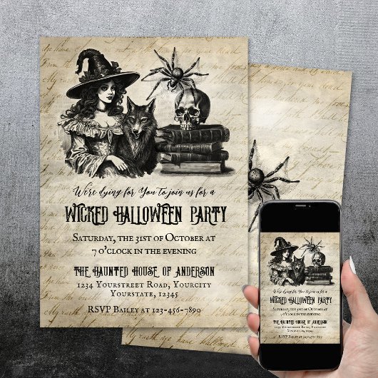 Gotische Halloween heks schedel spin wolf Kaart