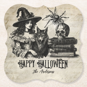 Gotische Halloween heks schedel spin wolf Kartonnen Onderzetters