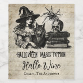 Gotische Halloween heks schedel spin wolf Wijn Etiket (Enkel label)