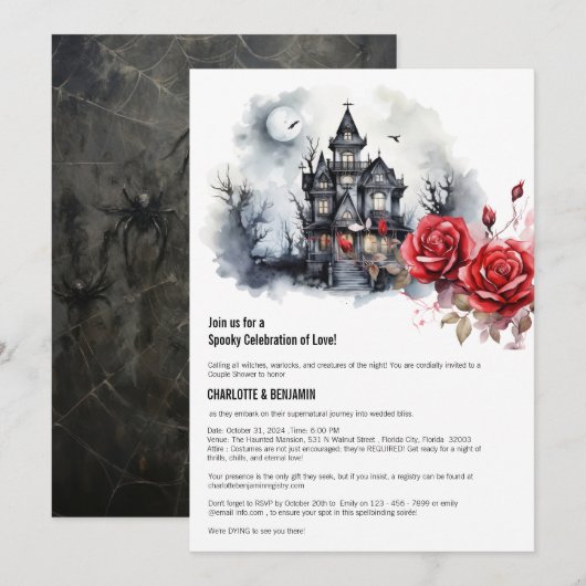 Gotische Halloween Koppel Bruidsfeestje Kaart (Voorkant / Achterkant)