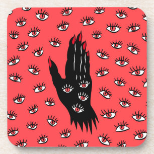 Gotische Halloween kunst - Zwarte Hand Spooky Ogen Bier Onderzetter