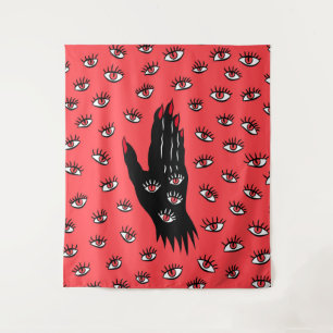 Gotische Halloween kunst - Zwarte Hand Spooky Ogen Wandkleed